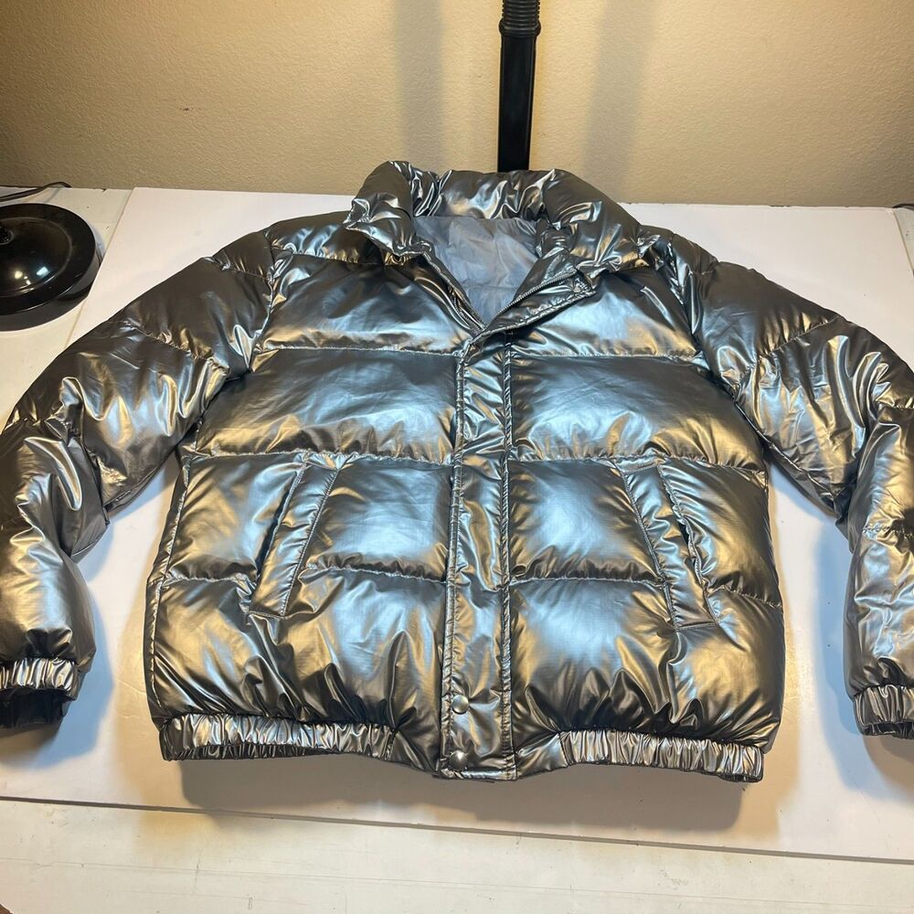 MACEOO X ARIA Casino Las Vegas Silver Chrome Puffer Jacket Sz Mens XXL